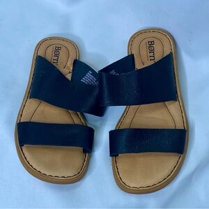 Born Black Leather Double-Strap Slide Sandals with Tan Footbed 8